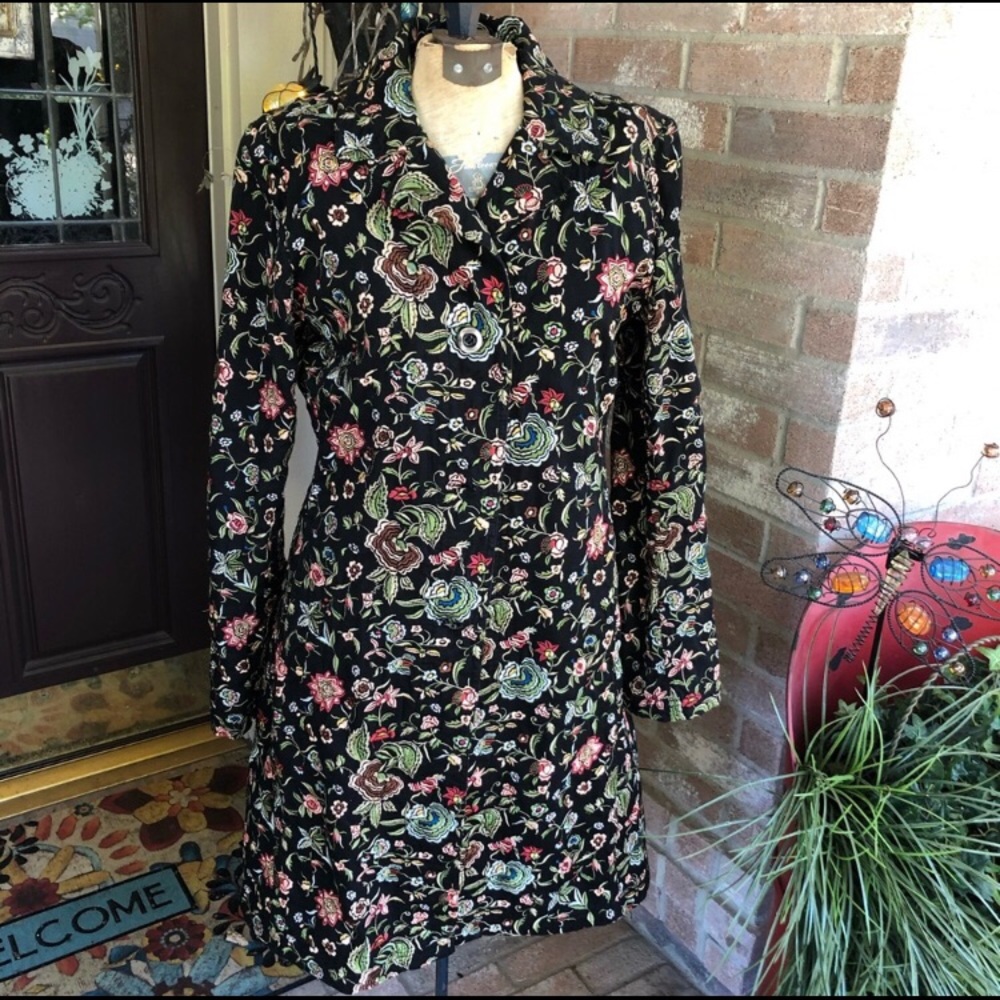 JOHNNY WAS Embroidered Floral Button Down Coat